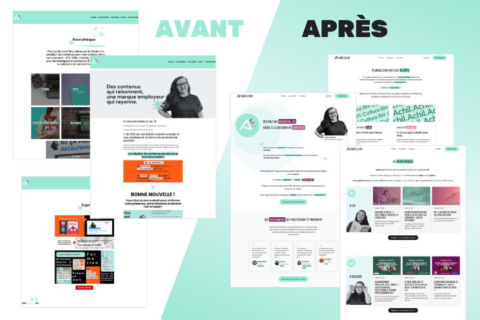 Capture d'écrans du site d'Anaïs avant et après