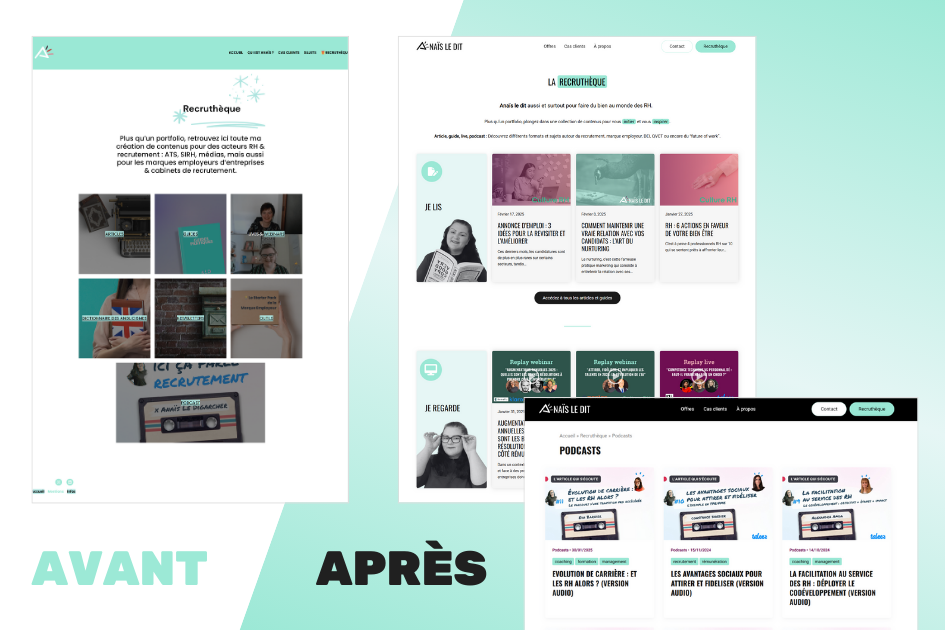 Captures d'écran de la Recruthèque avant / après
